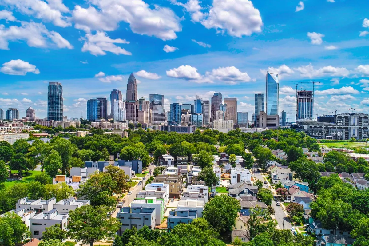 A wide view of a lively townscape, showing a mix of greenery, a panoramic skyline, residential neighborhoods, and a local stadium. It evokes the broader context of local exploration, community events, and the energy of the surrounding area.